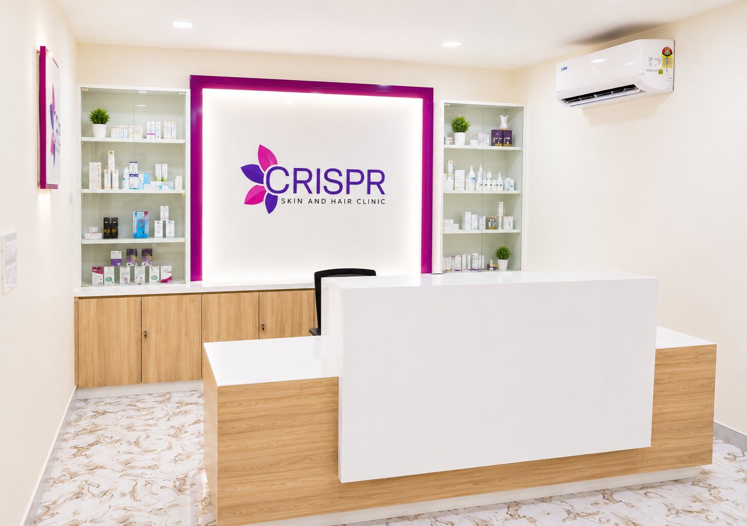 Patient waiting area at CRISPR Skin and Hair Clinic